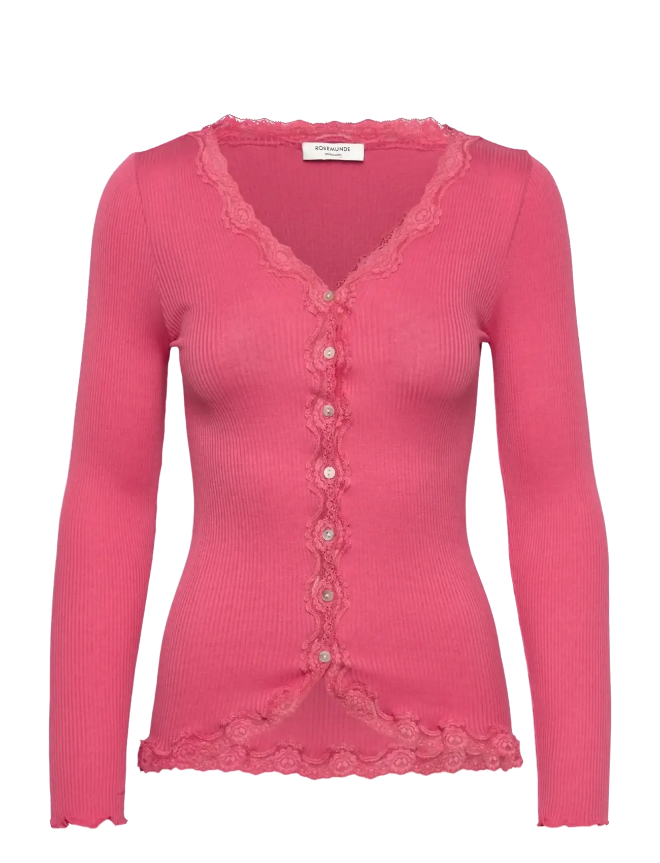 Rosemunde RWBabette Silk LS V-neck Lace Cardi - Cardigans - RAPTURE ROSE / pink/rose