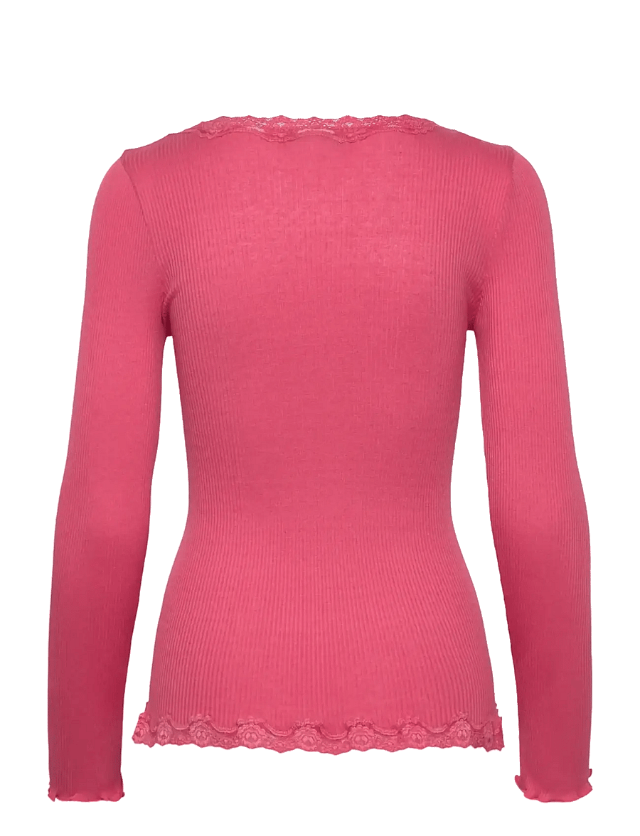 Rosemunde - RWBabette Silk LS V-neck Lace Cardigan - cardigans - rapture rose - 2