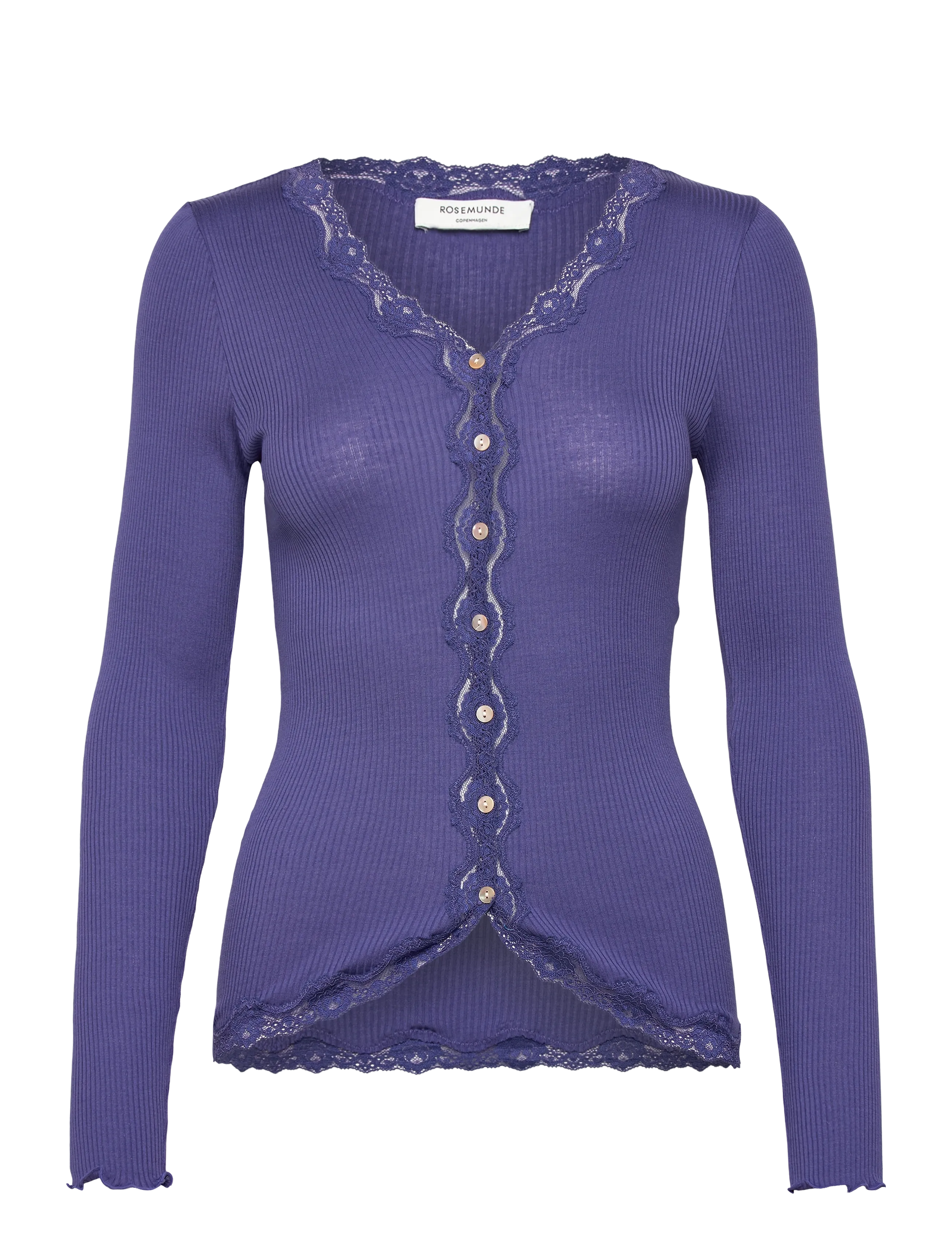 Rosemunde RWBabette Silk LS V-neck Lace Cardi - Klær - SKIPPER BLUE / blue