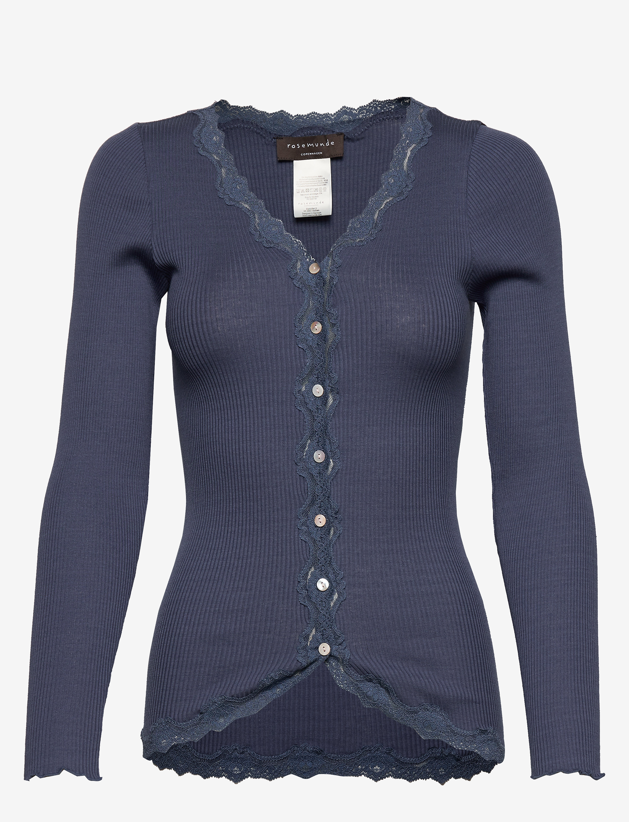Rosemunde - RWBabette Silk LS V-neck Lace Cardi - cardigans - true navy - 1