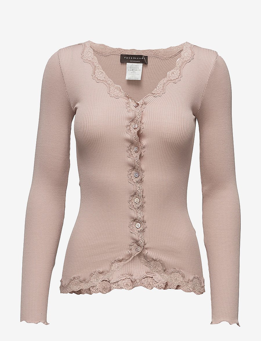 Rosemunde - RWBabette Silk LS V-neck Lace Cardigan - strickjacken - vintage powder - 1