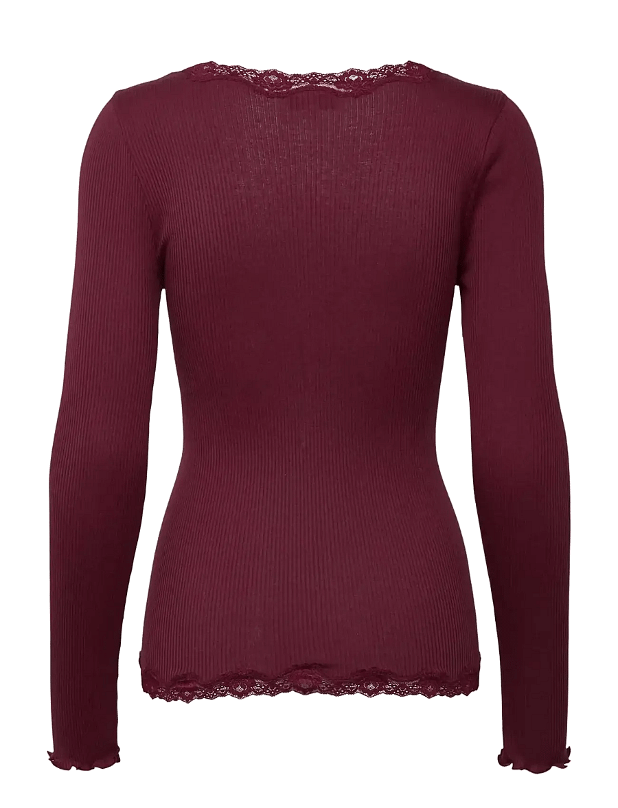Rosemunde - RWBabette Silk LS V-neck Lace Cardigan - kardiganid - windsor wine - 1