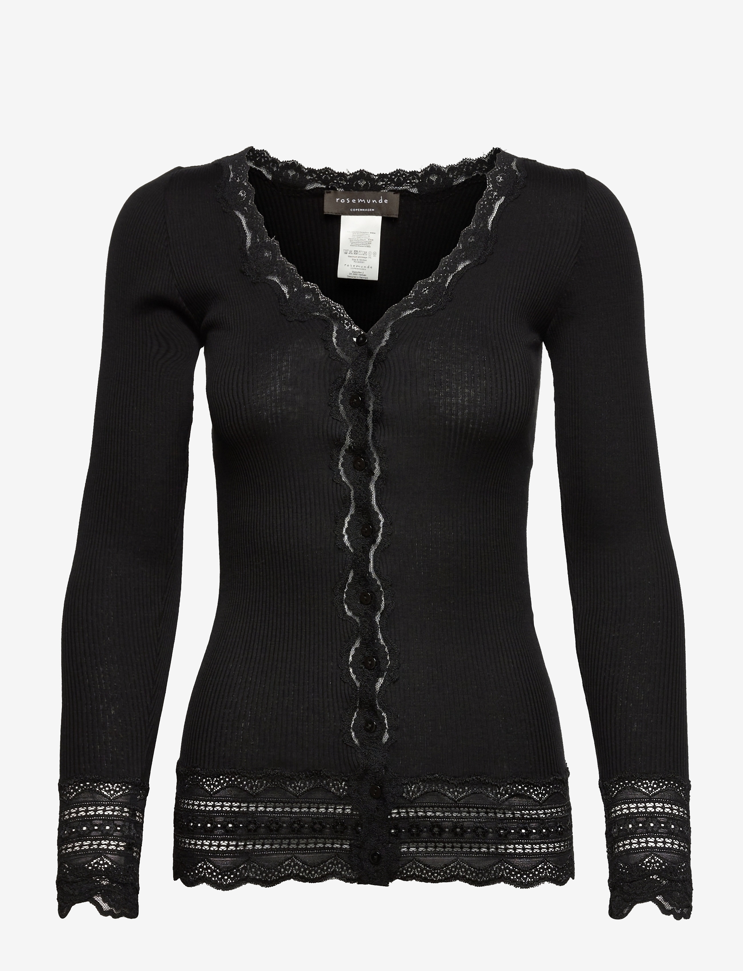 Rosemunde - Silk cardigan ls w/wide lace - black - 0