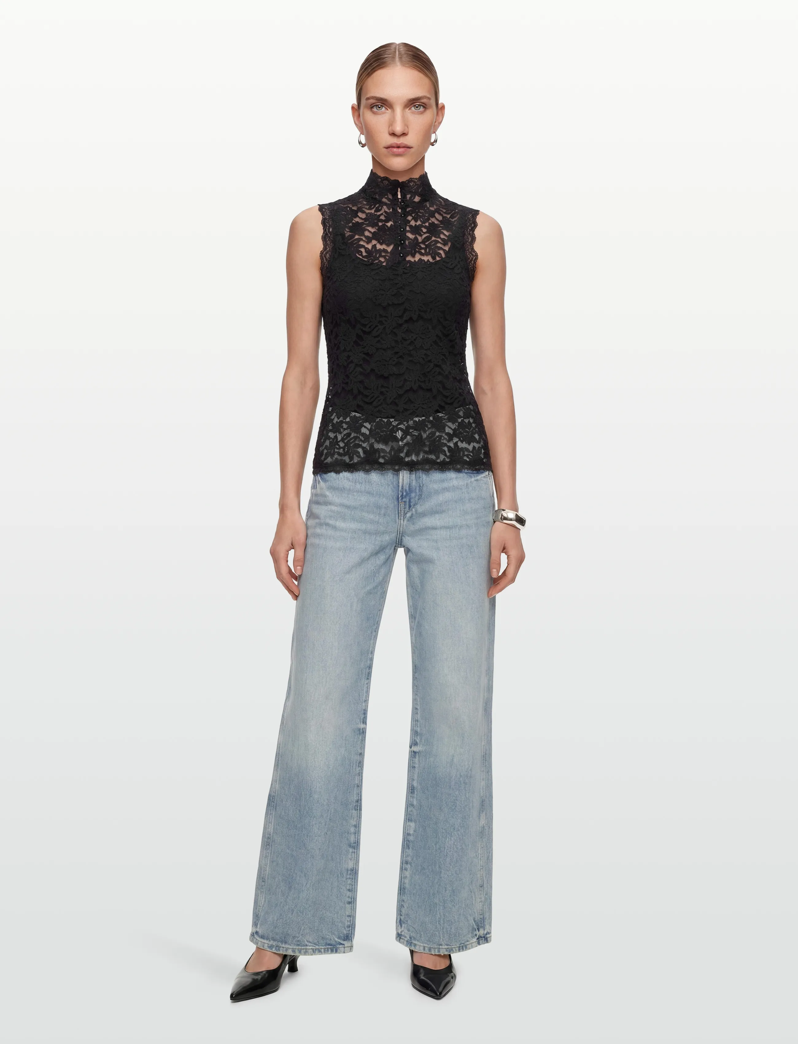 Rosemunde - Full lace top w/ buttons - black - 0
