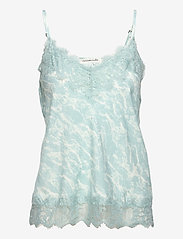 Recycled polyester strap top - BLUE MINT/IVORY MARBLE PRINT