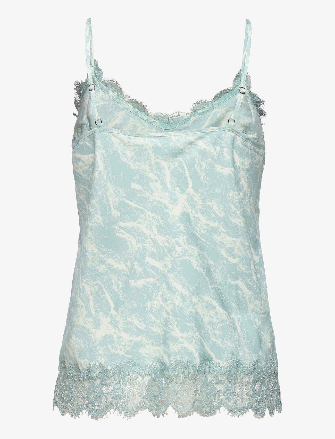 Rosemunde - Recycled polyester strap top - ermeløse bluser - blue mint/ivory marble print - 1