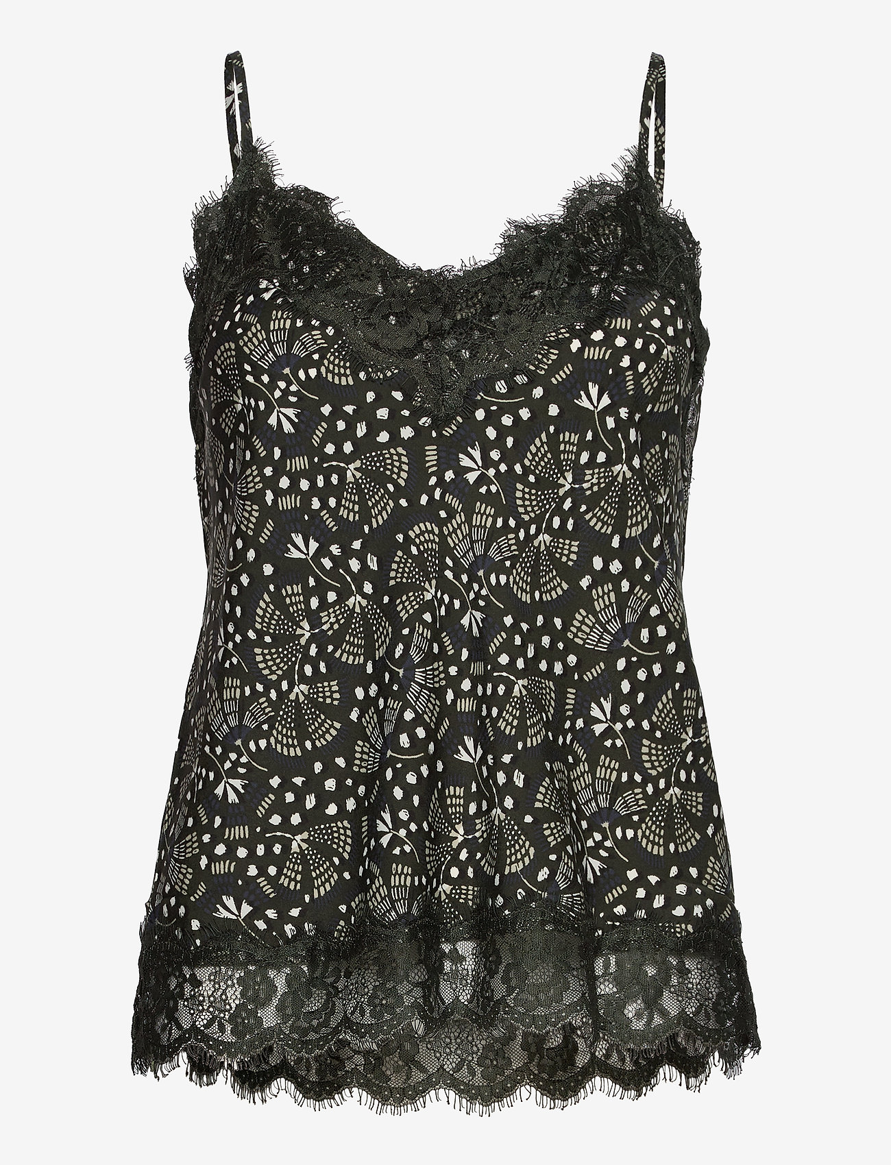 Strap top - GREEN FLOWER FAN PRINT