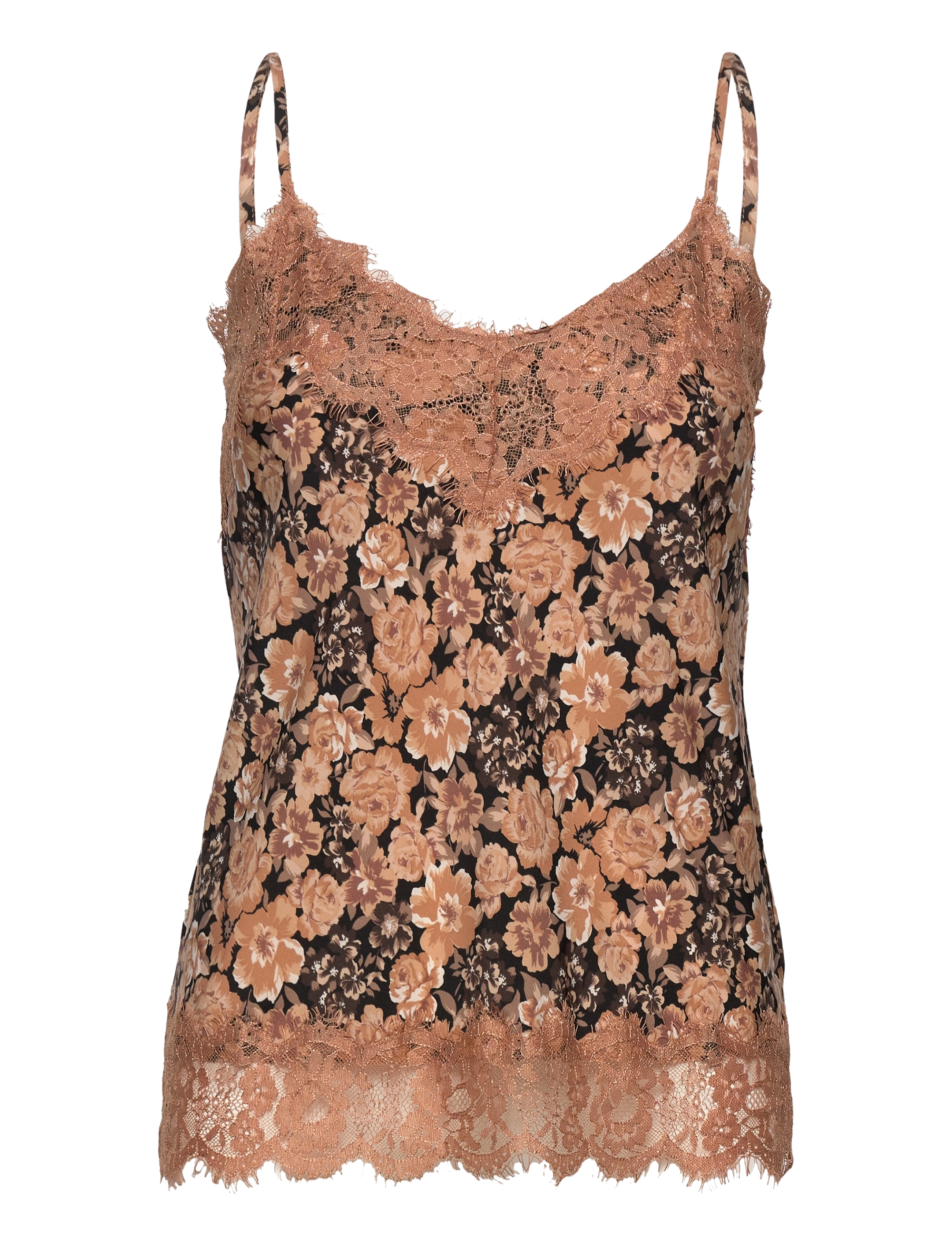 Strap top - INDIAN TAN ROSES PRINT