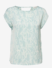 Recycled polyester blouse ss - BLUE MINT/IVORY MARBLE PRINT