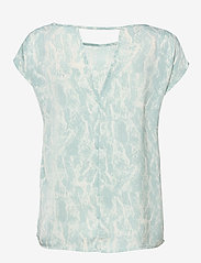 Rosemunde - Recycled polyester blouse ss - short-sleeved blouses - blue mint/ivory marble print - 1