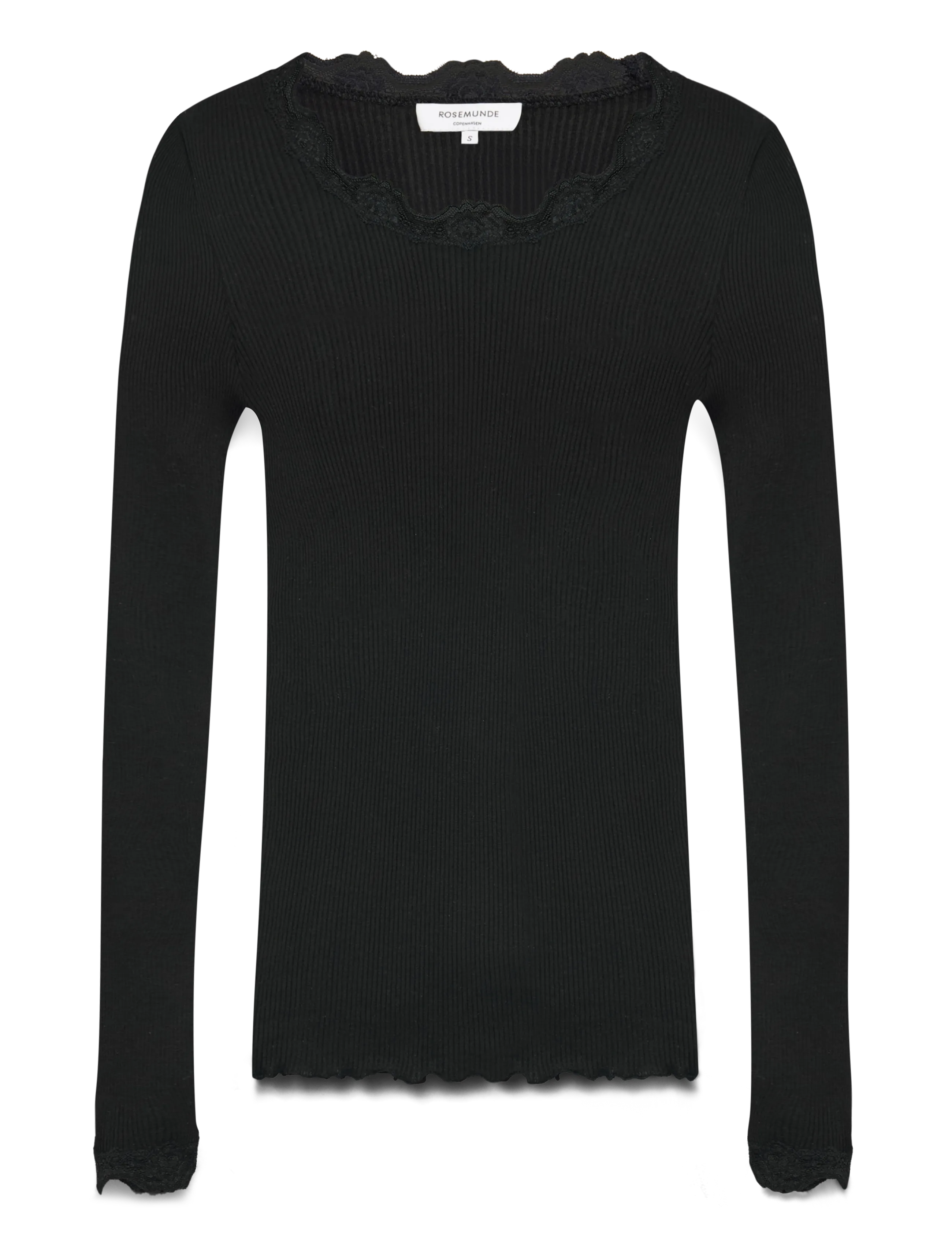 Rosemunde Rwbabette Silk Ls Lace T-Shirt, XS, T-shirts & Oberteile, Schwarz - Long-sleeved, Frauen