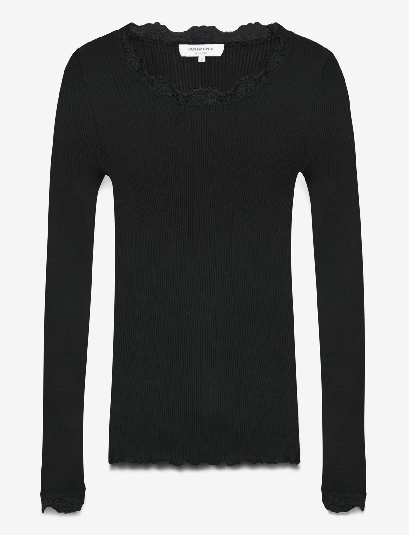 Rosemunde - RWBabette Silk LS Lace T-shirt - langärmlige tops - black - 1