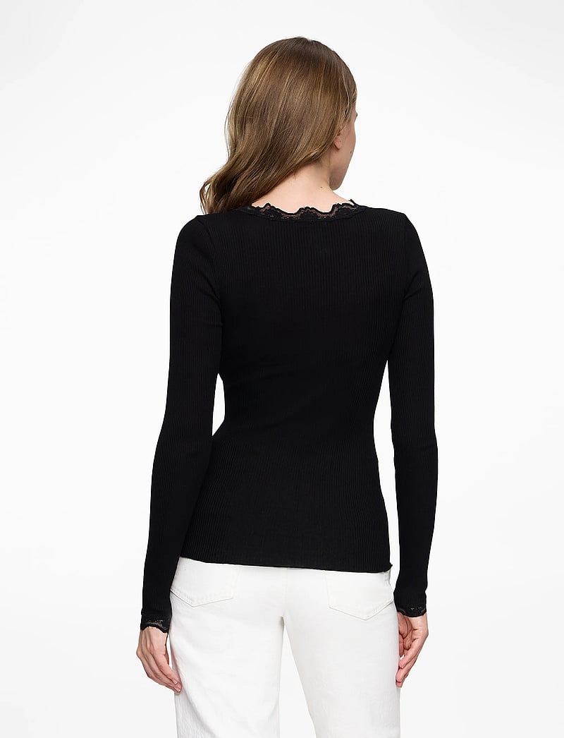 Rosemunde - RWBabette Silk LS Lace T-shirt - langärmlige tops - black - 4