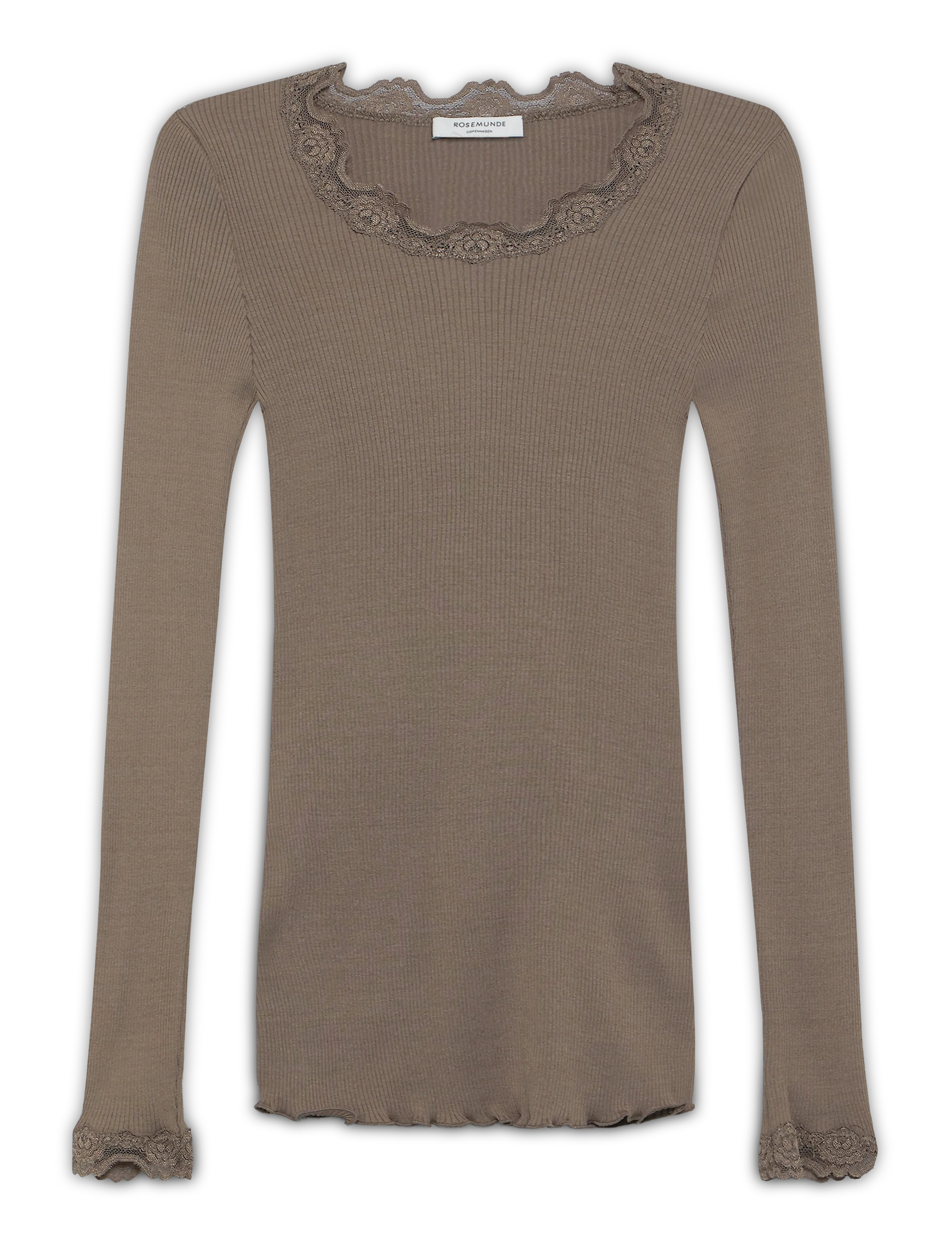 Rosemunde Rwbabette Silk Ls Lace T-Shirt, XS, Brown, T-Shirts & Toppe > Langærmede, Dame