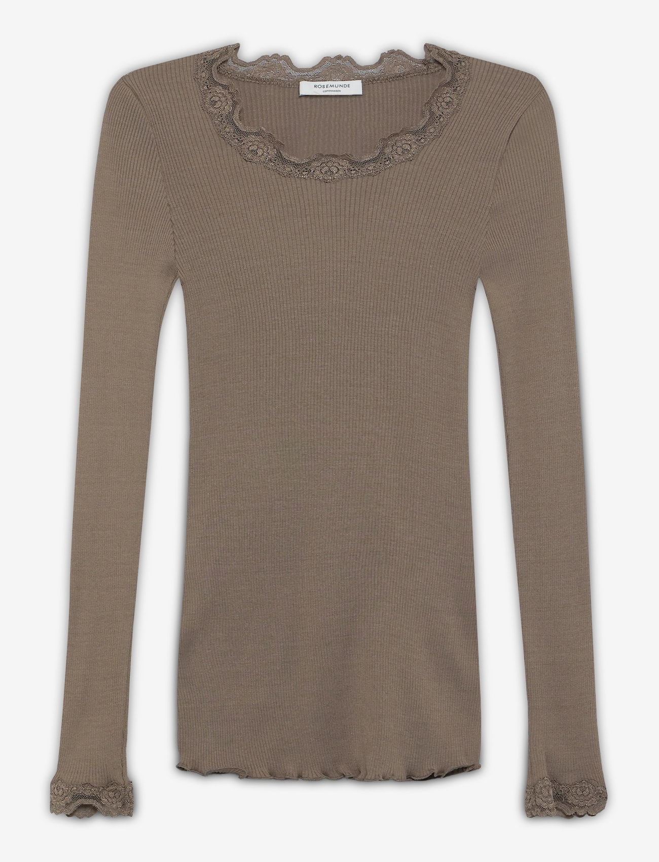 Rosemunde - RWBabette Silk LS Lace T-shirt - langärmlige tops - falcon - 1