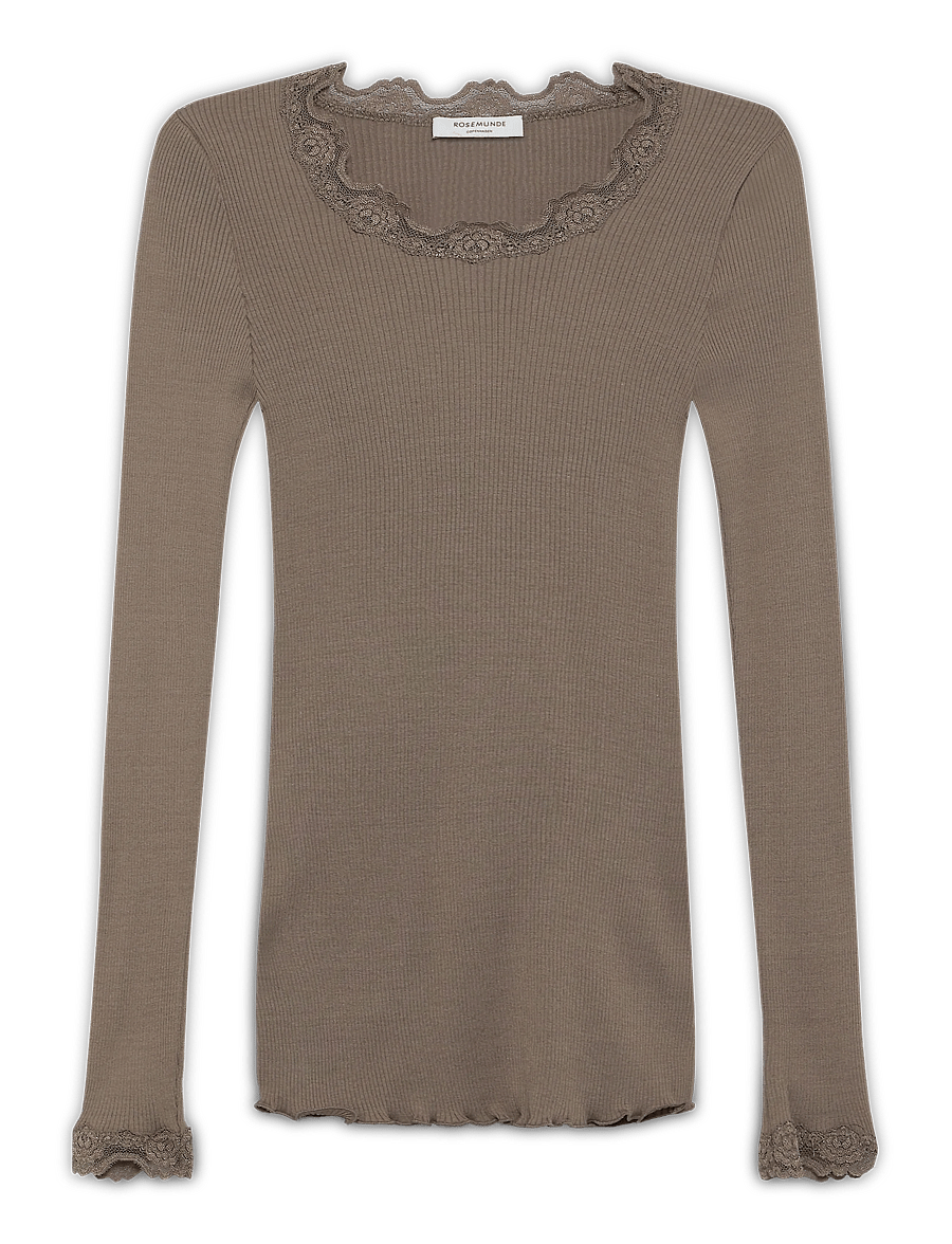 Rosemunde - RWBabette Silk LS Lace T-shirt - long-sleeved tops - falcon - 1