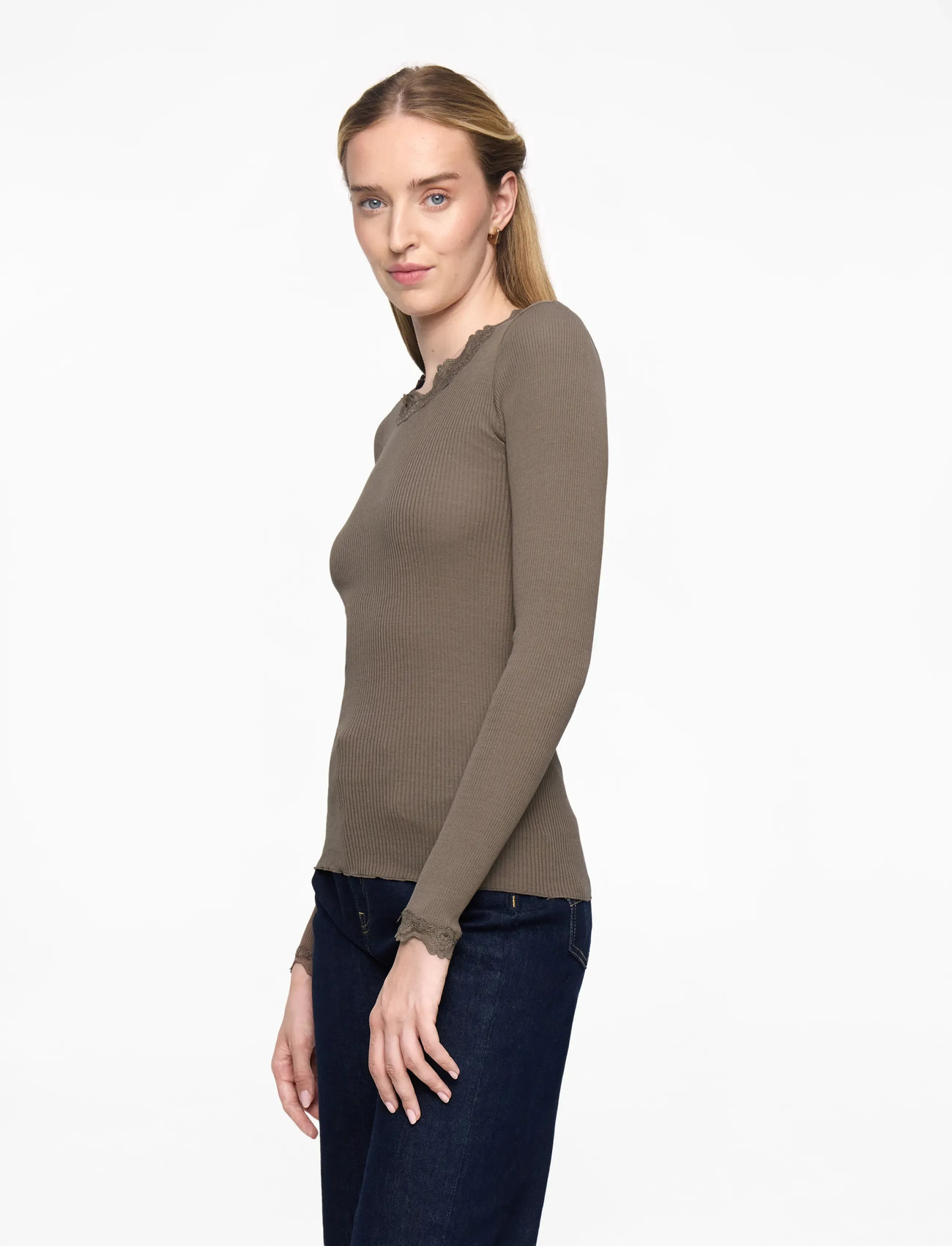 Rosemunde - RWBabette Silk LS Lace T-shirt - langärmlige tops - falcon - 3