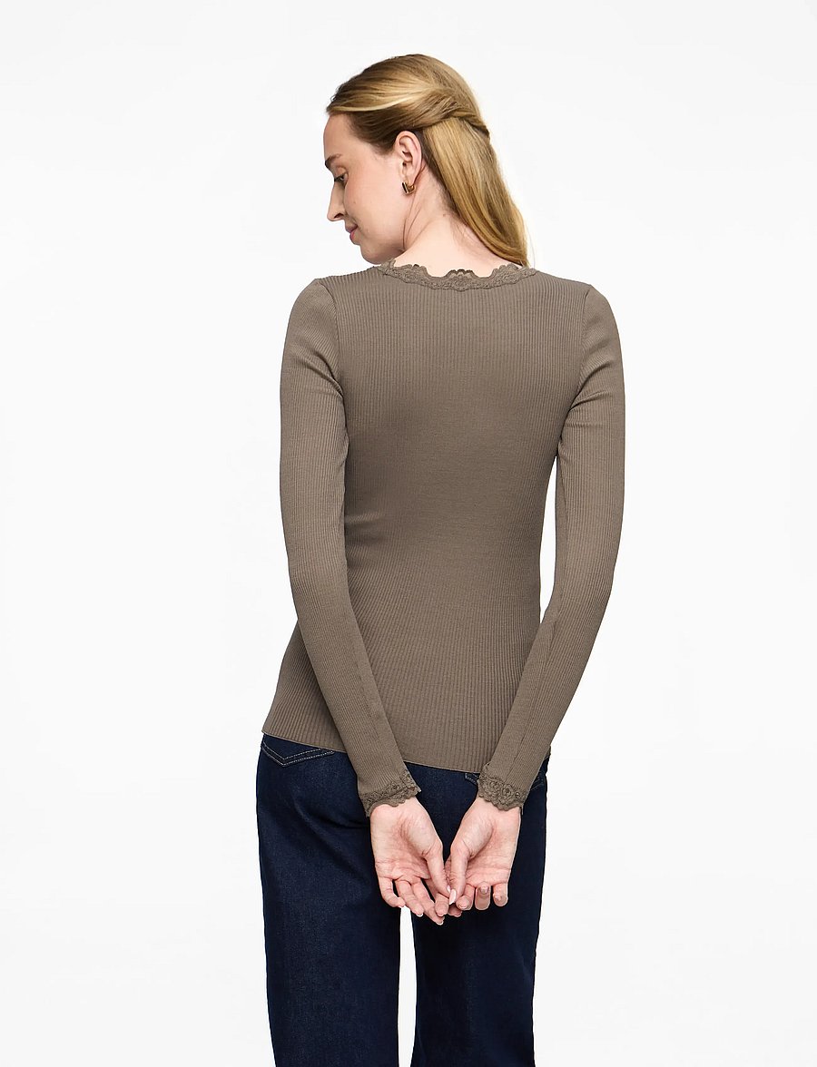 Rosemunde - RWBabette Silk LS Lace T-shirt - long-sleeved tops - falcon - 4