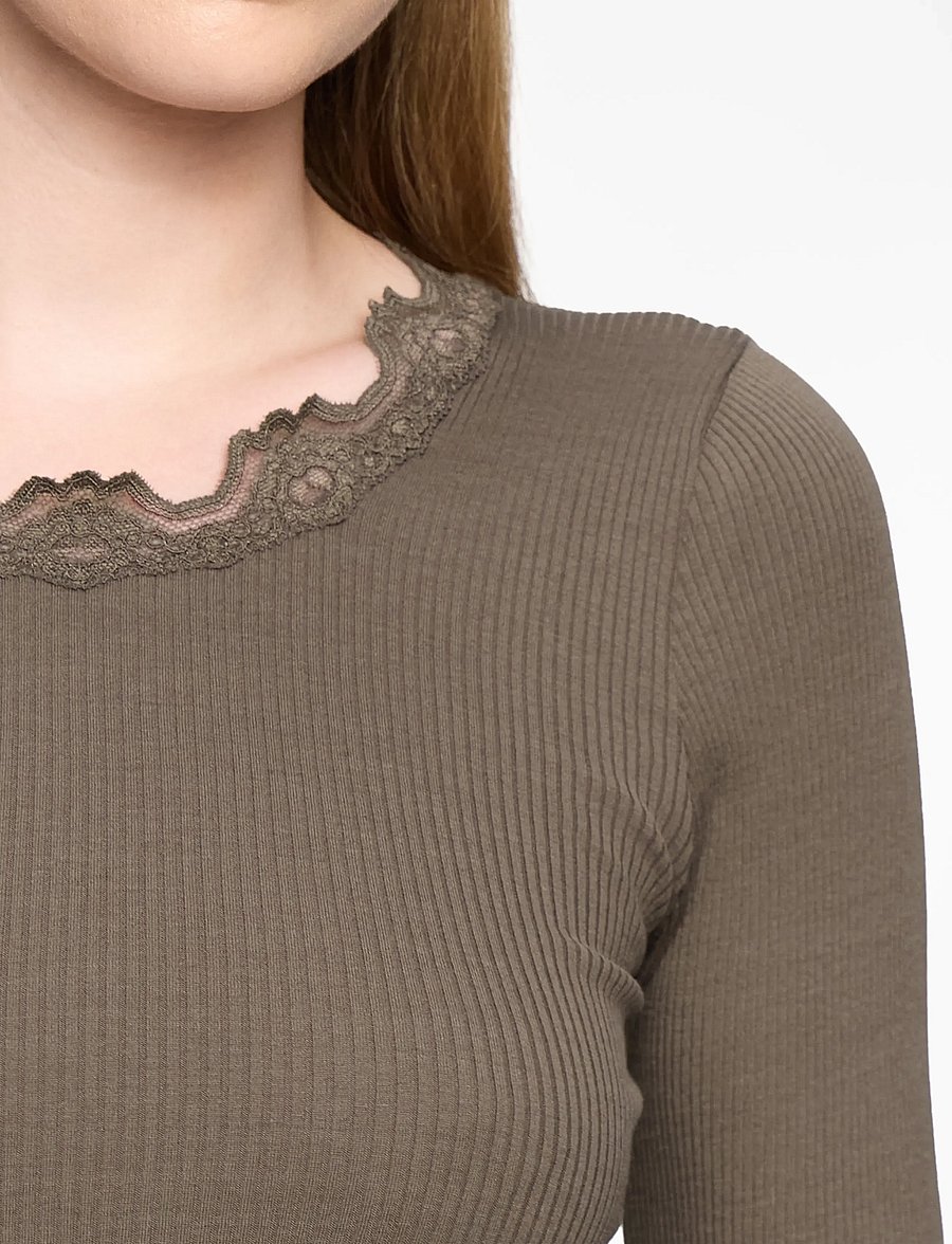 Rosemunde - RWBabette Silk LS Lace T-shirt - long-sleeved tops - falcon - 5
