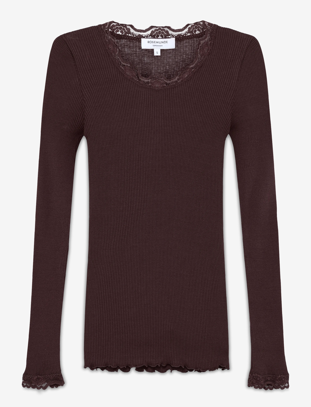 Rosemunde - RWBabette Silk LS Lace T-shirt - långärmade toppar - fudge - 1