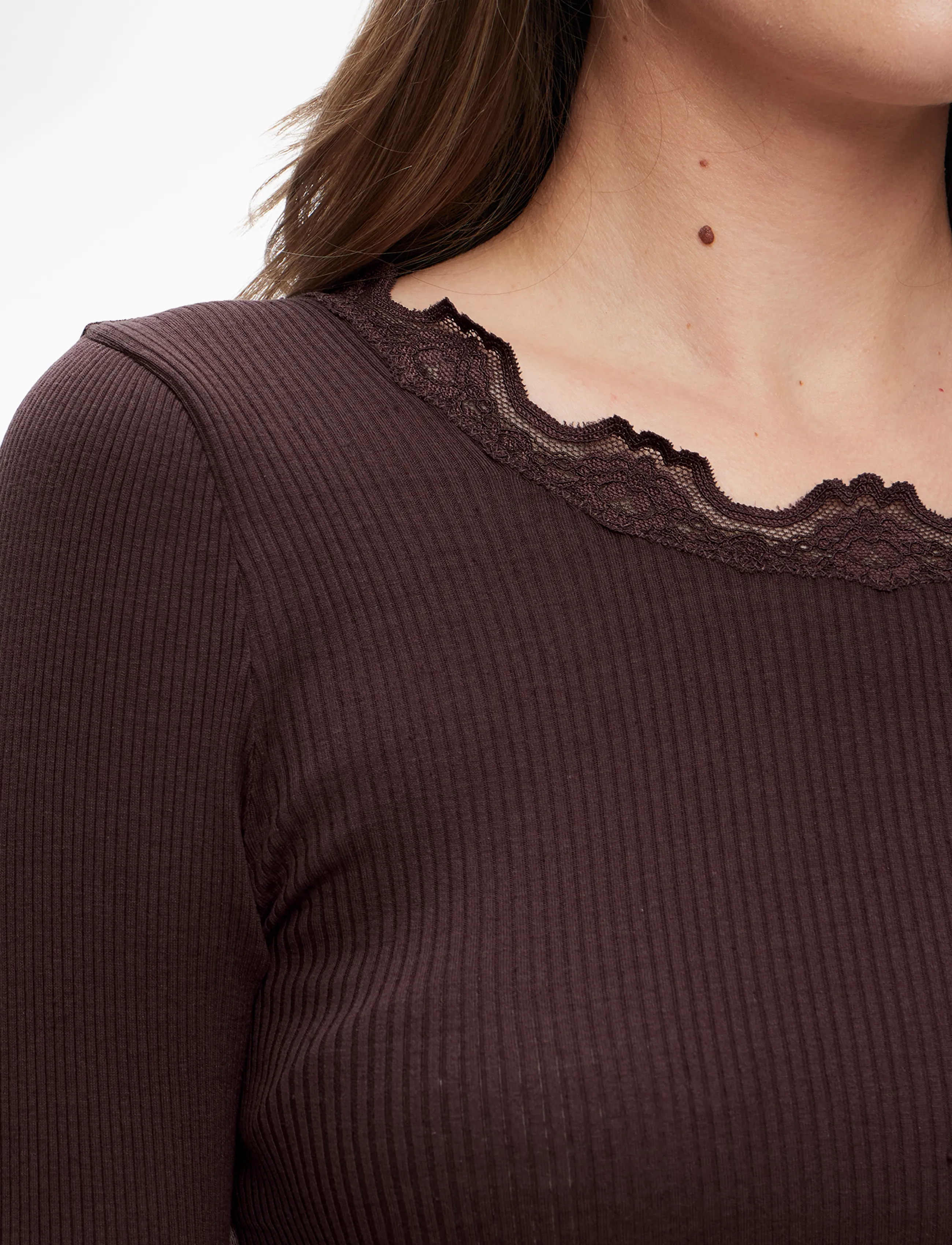 Rosemunde - RWBabette Silk LS Lace T-shirt - langærmede toppe - fudge - 5