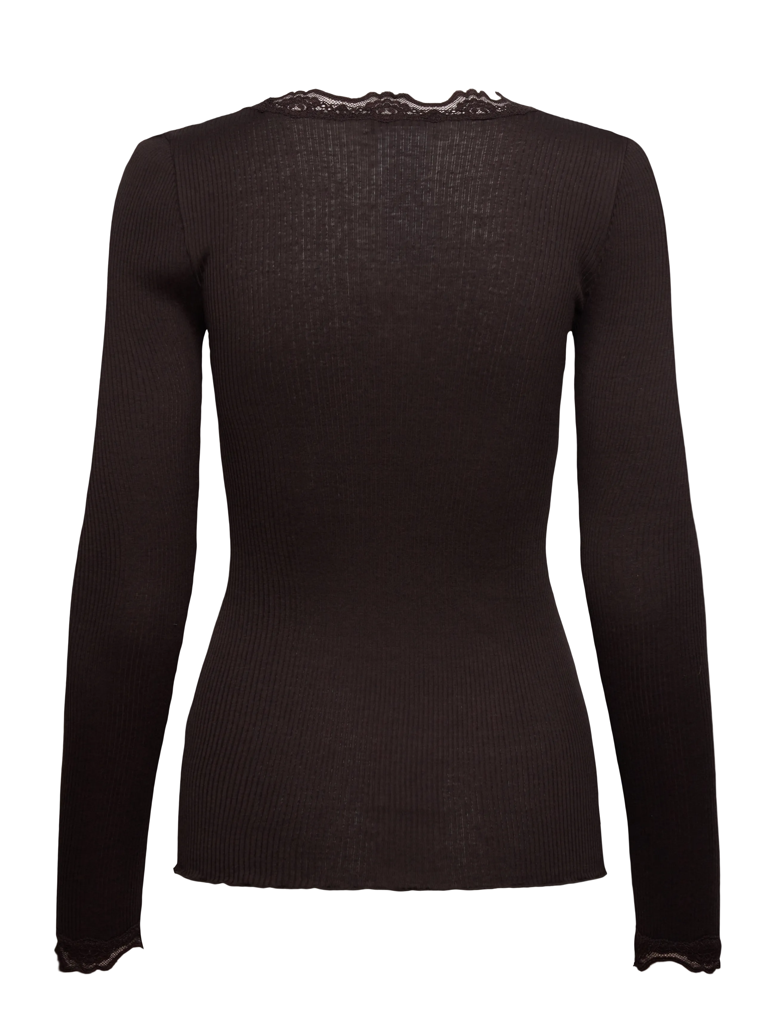 Rosemunde - RWBabette Silk LS Lace T-shirt - langærmede toppe - ganache - 1