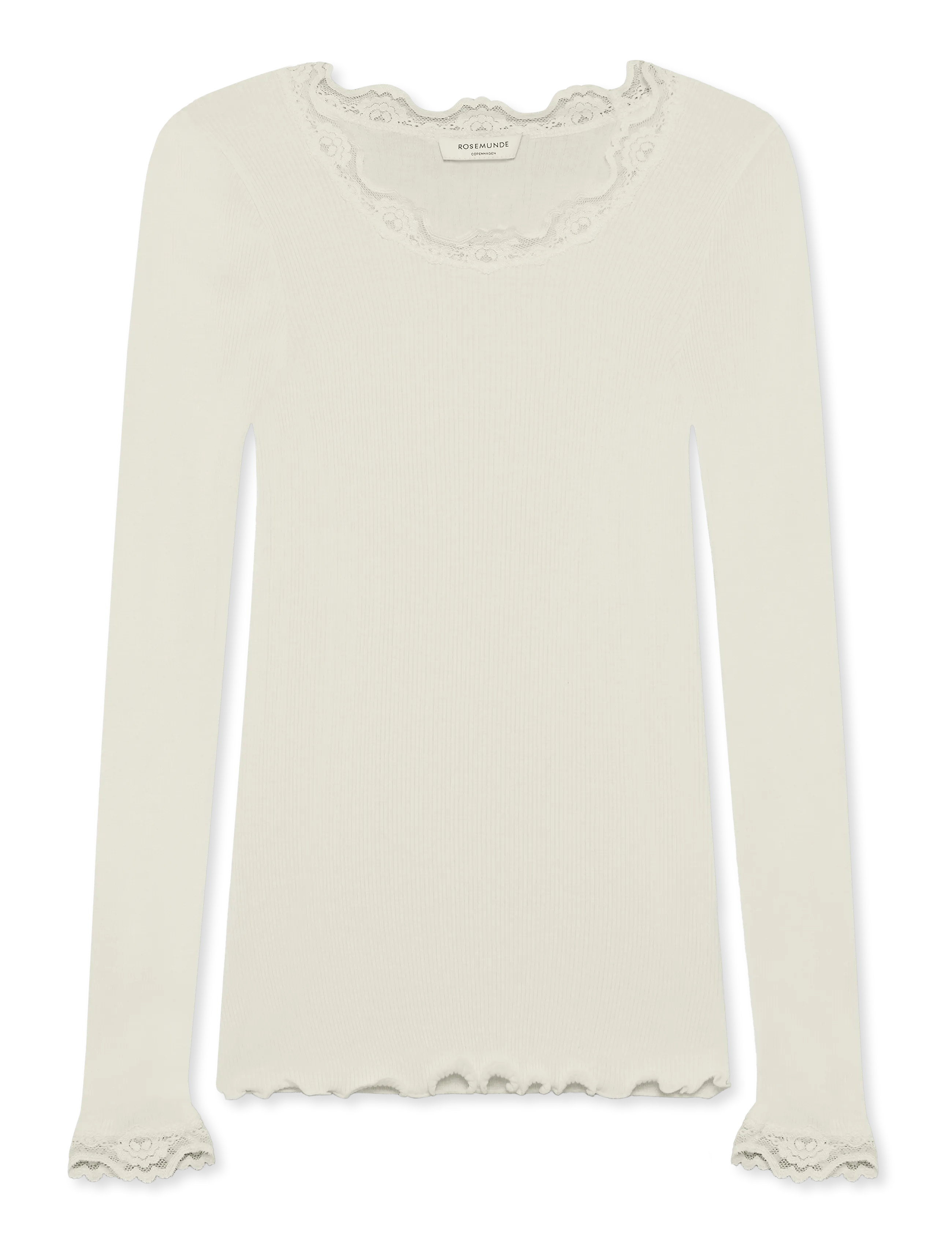 Rosemunde RWBabette Silk LS Lace T-shirt - Tøj - IVORY / white