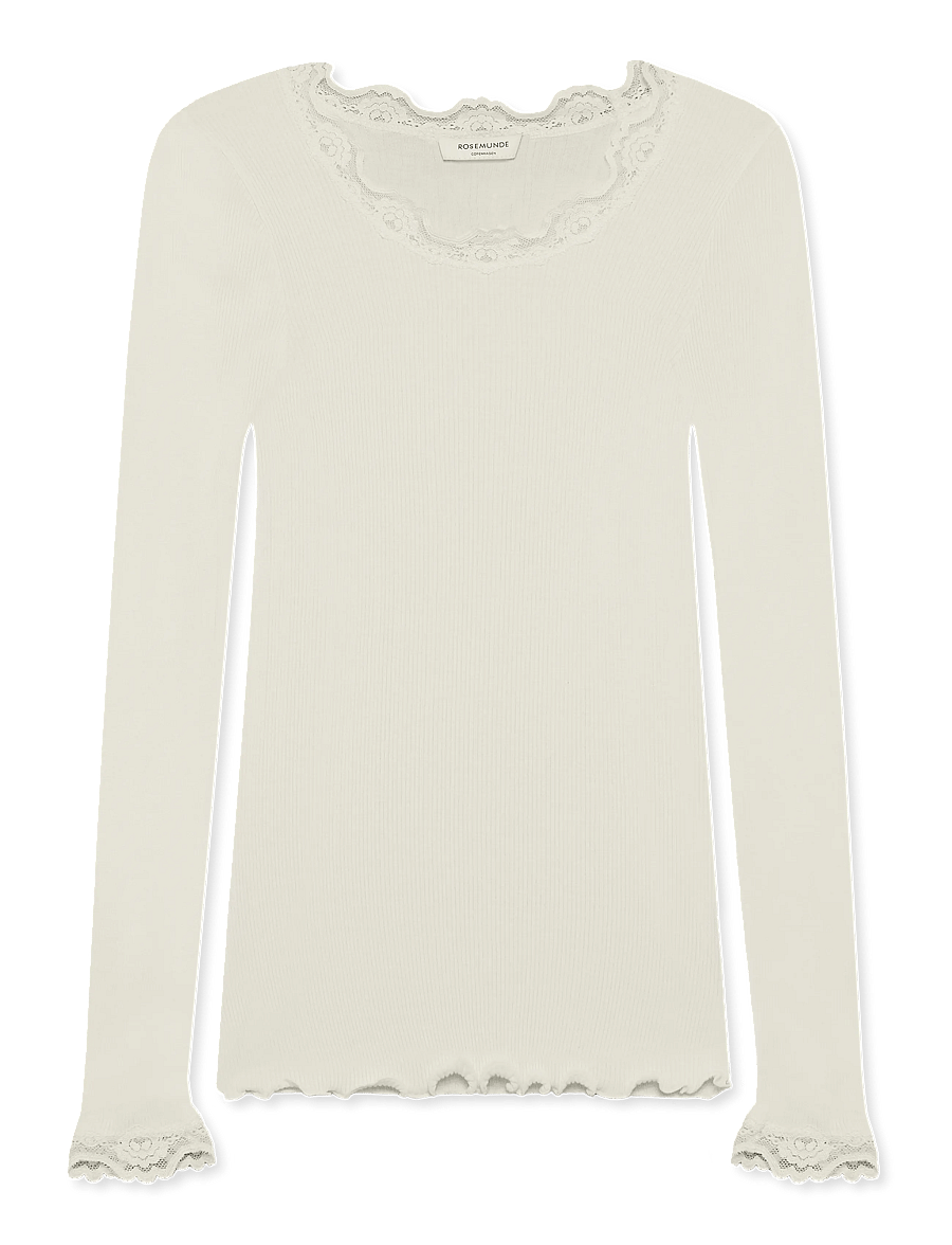 Rosemunde - RWBabette Silk LS Lace T-shirt - topy z długimi rękawami - ivory - 1