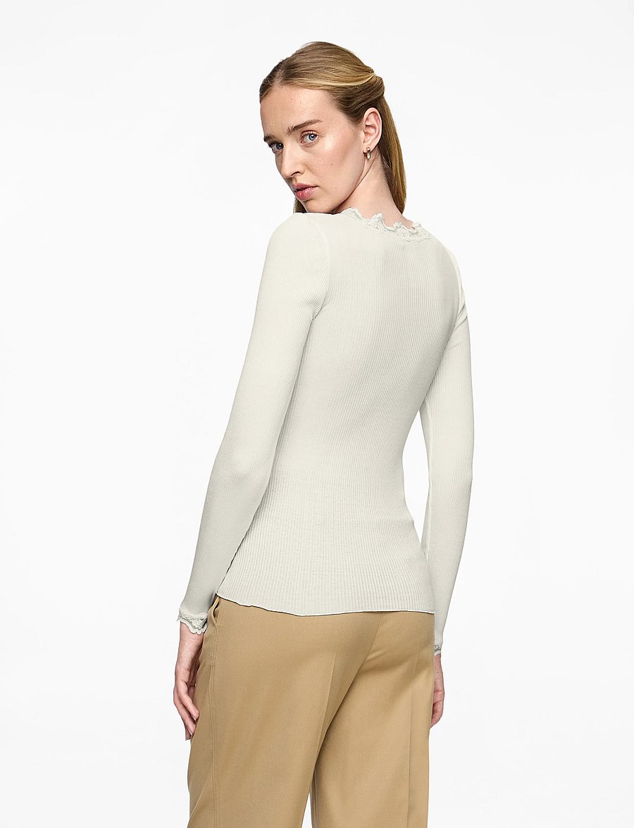 Rosemunde - RWBabette Silk LS Lace T-shirt - topy z długimi rękawami - ivory - 3
