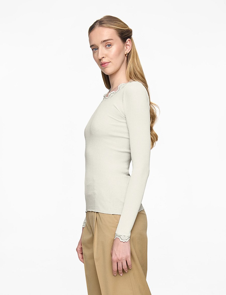 Rosemunde - RWBabette Silk LS Lace T-shirt - topy z długimi rękawami - ivory - 4