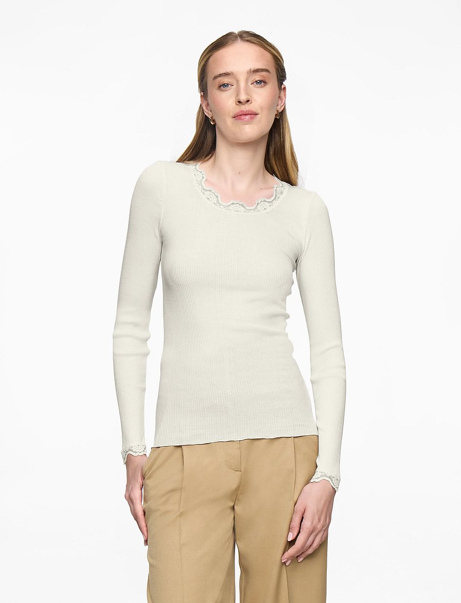 Rosemunde - RWBabette Silk LS Lace T-shirt - topy z długimi rękawami - ivory - 0