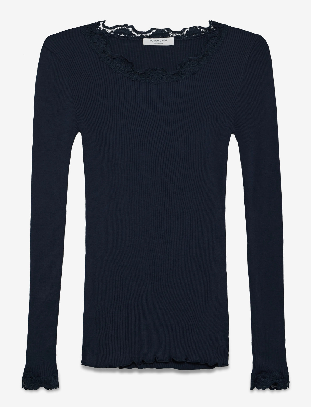 Rosemunde - RWBabette Silk LS Lace T-shirt - långärmade toppar - navy - 1