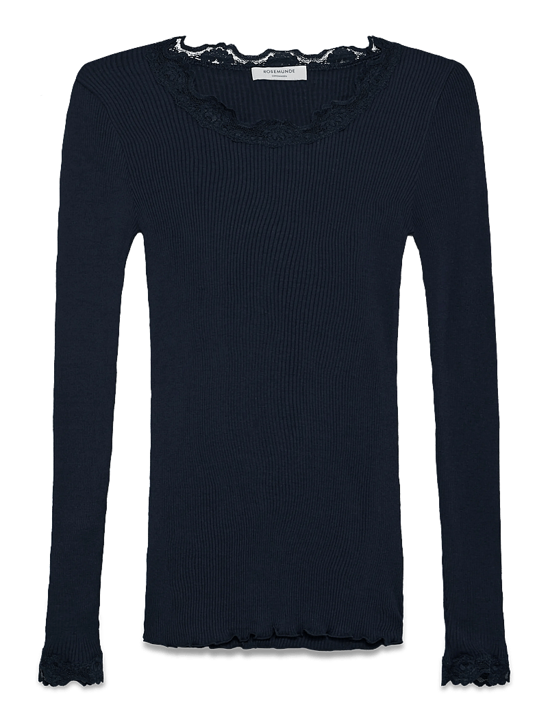 Rosemunde - RWBabette Silk LS Lace T-shirt - långärmade toppar - navy - 1