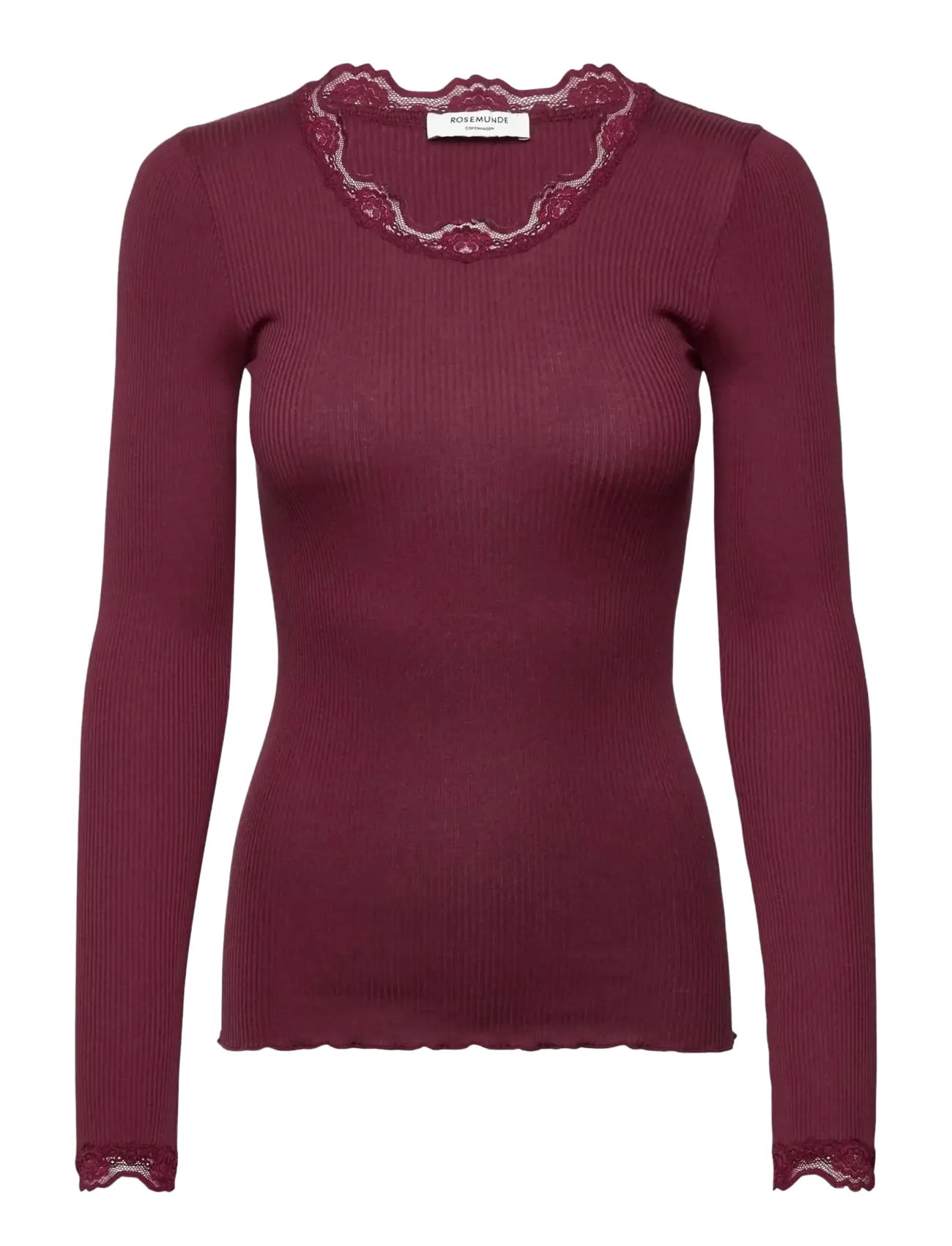 Rosemunde RWBabette Silk LS Lace T-shirt - Kleidung - WINDSOR WINE / burgundy