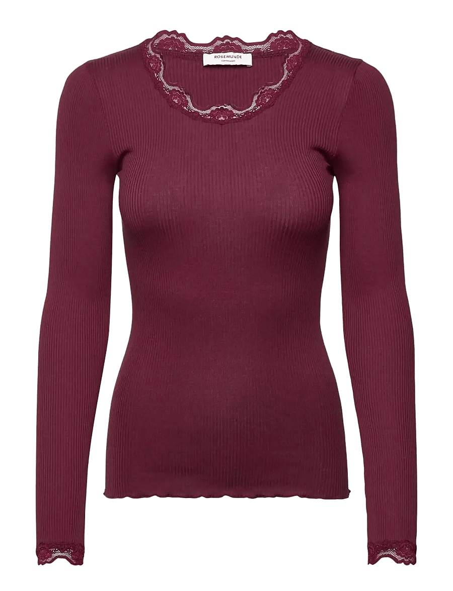Rosemunde - RWBabette Silk LS Lace T-shirt - langärmlige tops - windsor wine - 0