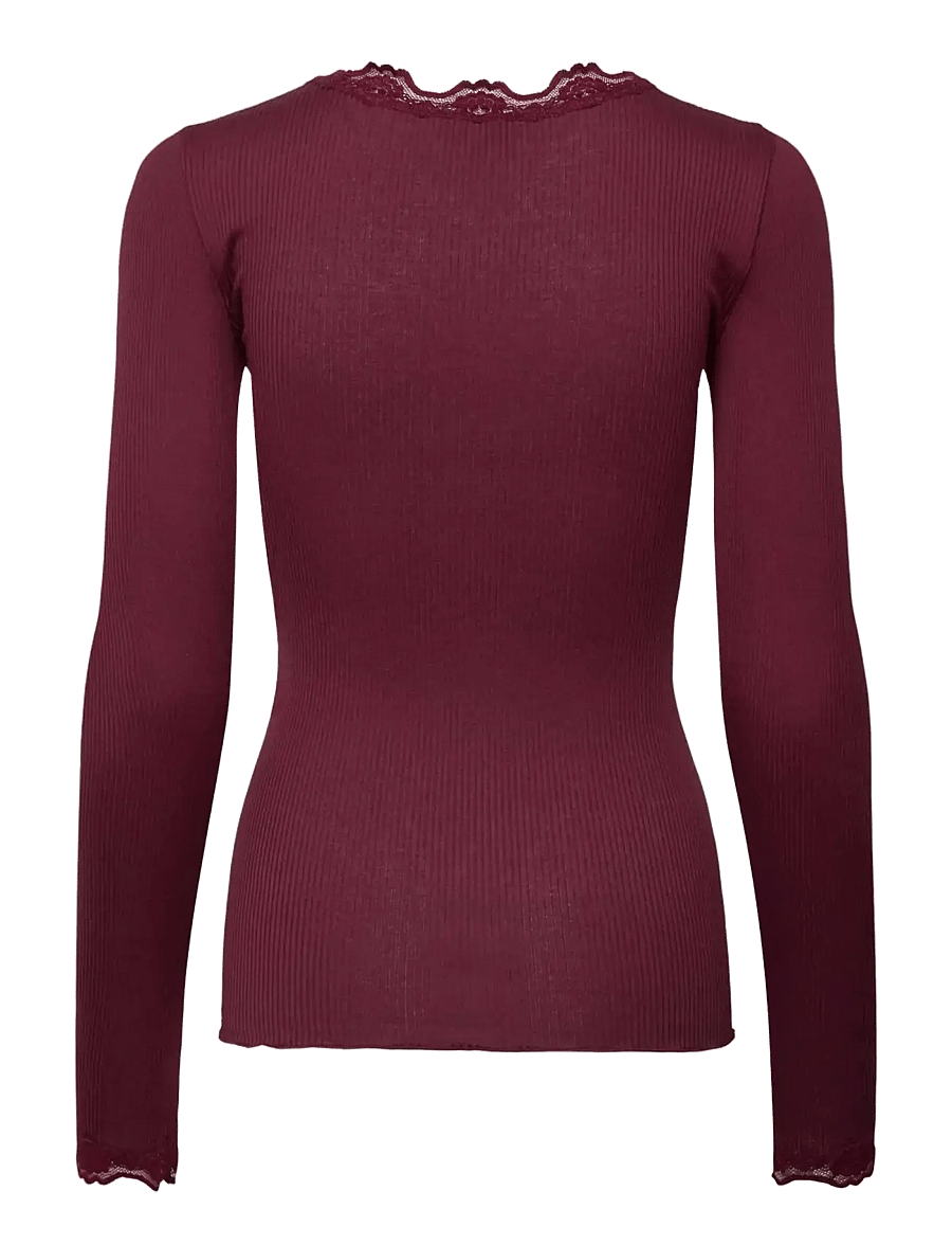 Rosemunde - RWBabette Silk LS Lace T-shirt - langärmlige tops - windsor wine - 1