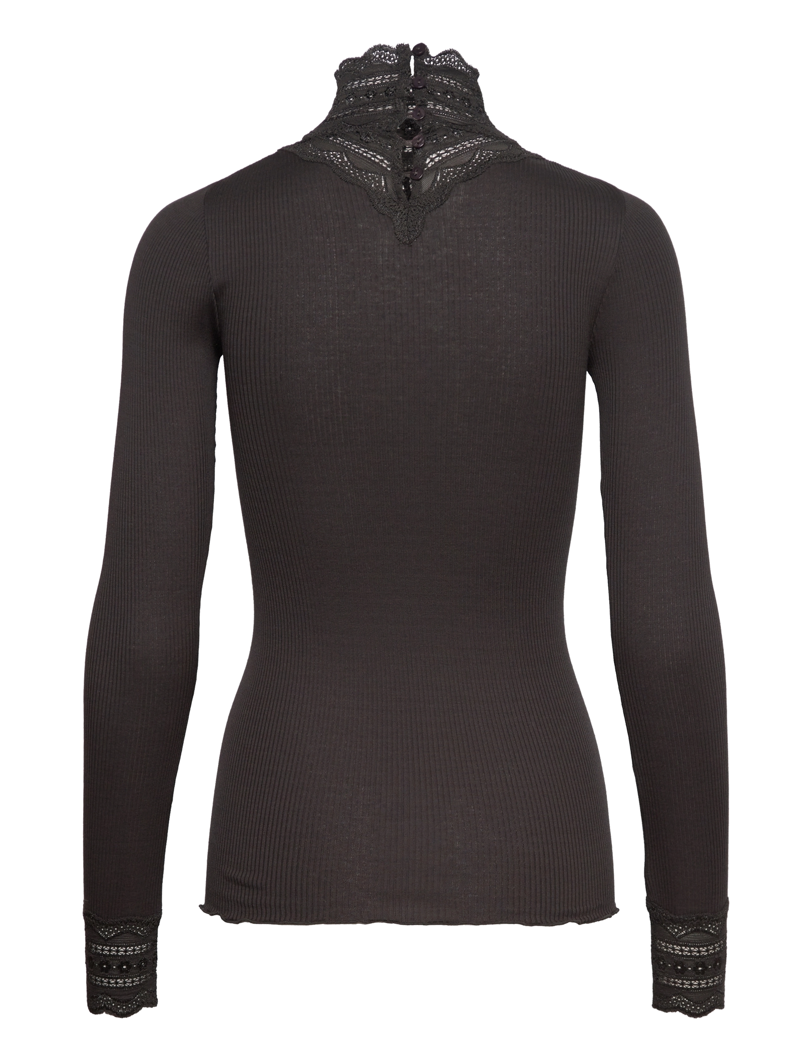 Rosemunde - Silk t-shirt ls w/wide lace & turtl - raven - 1