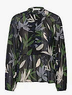 Recycled polyester blouse - BLACK FALL LEAF PRINT