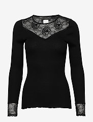 Rosemunde - Silk t-shirt regular LS w/lace - langärmlige tops - black - 0