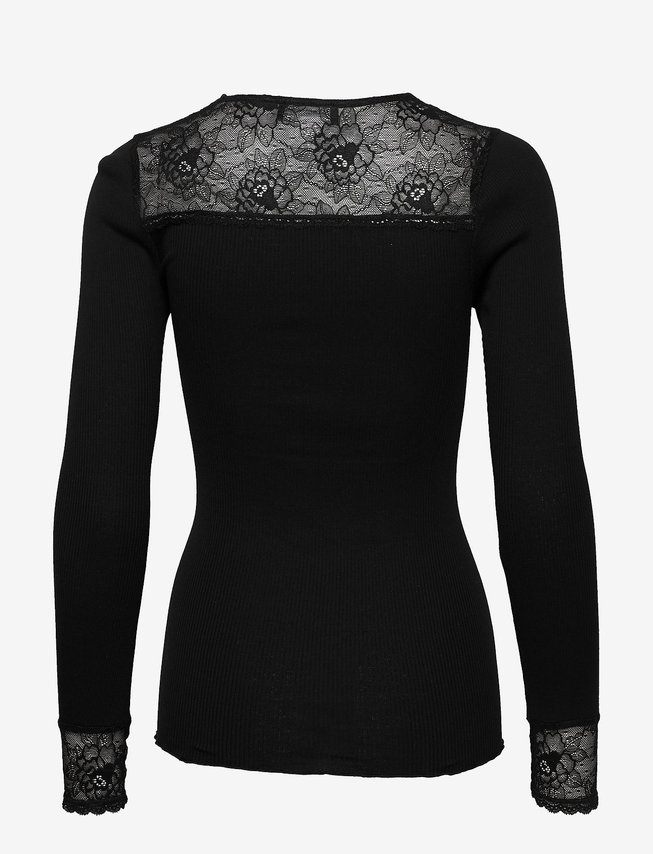 Rosemunde - Silk t-shirt regular LS w/lace - langärmlige tops - black - 1