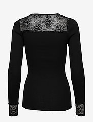 Rosemunde - Silk t-shirt regular LS w/lace - långärmade toppar - black - 1