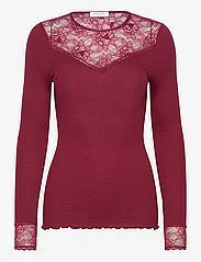Rosemunde - Silk t-shirt regular LS w/lace - t-shirts met lange mouwen - cabernet - 0