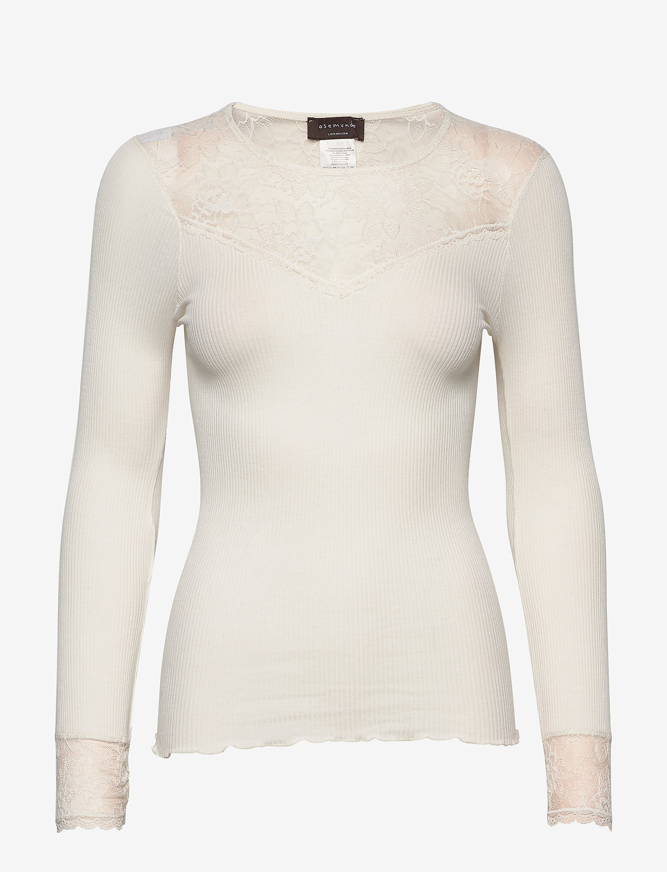 Rosemunde - Silk t-shirt regular LS w/lace - langärmlige tops - ivory - 0