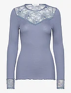 Silk t-shirt regular LS w/lace - PARIS BLUE