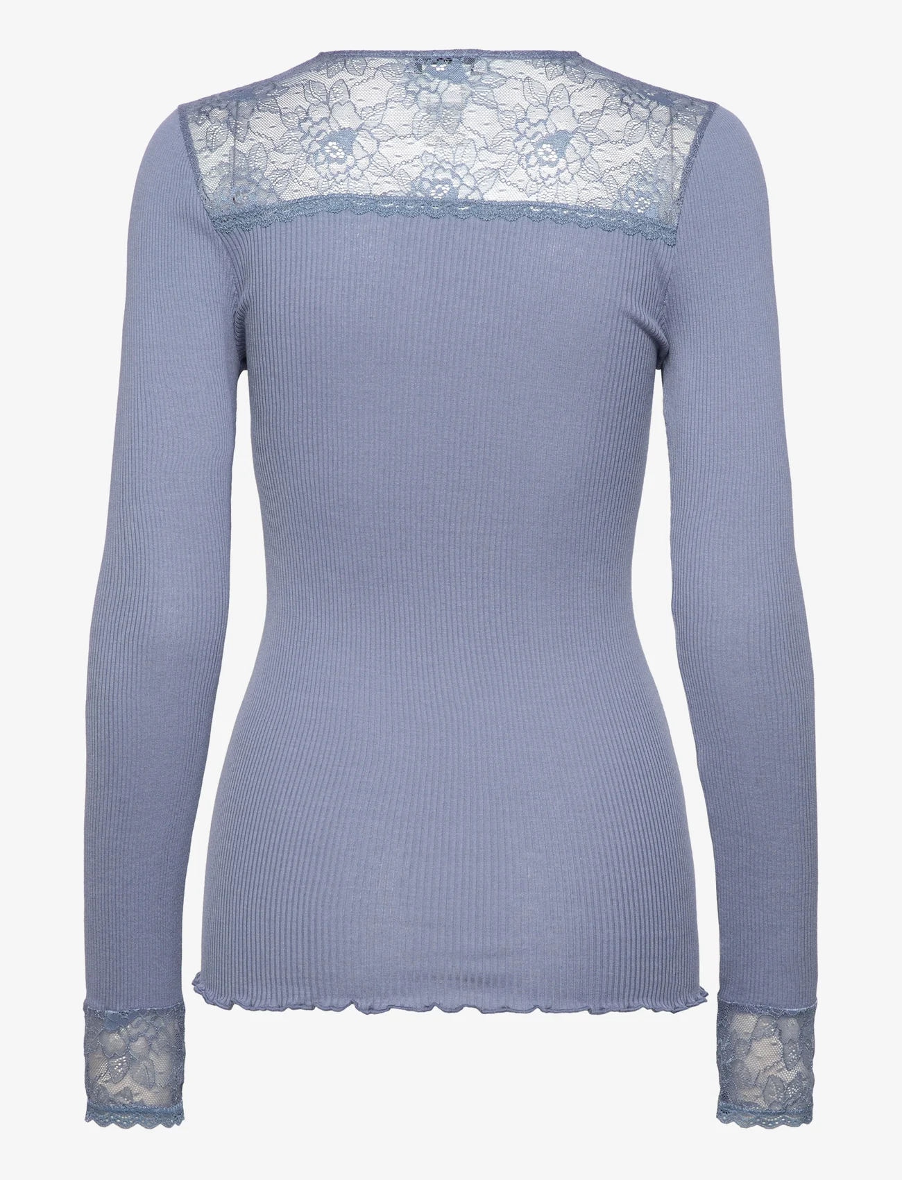 Rosemunde - Silk t-shirt regular LS w/lace - långärmade toppar - paris blue - 1