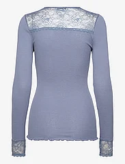 Rosemunde - Silk t-shirt regular LS w/lace - long-sleeved tops - paris blue - 1