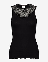 Rosemunde - Silk top regular w/ lace - sleeveless tops - black - 0