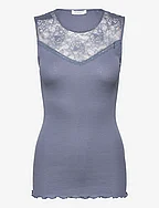 Silk top regular w/ lace - PARIS BLUE