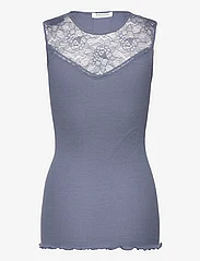 Rosemunde - Silk top regular w/ lace - laveste priser - paris blue - 2