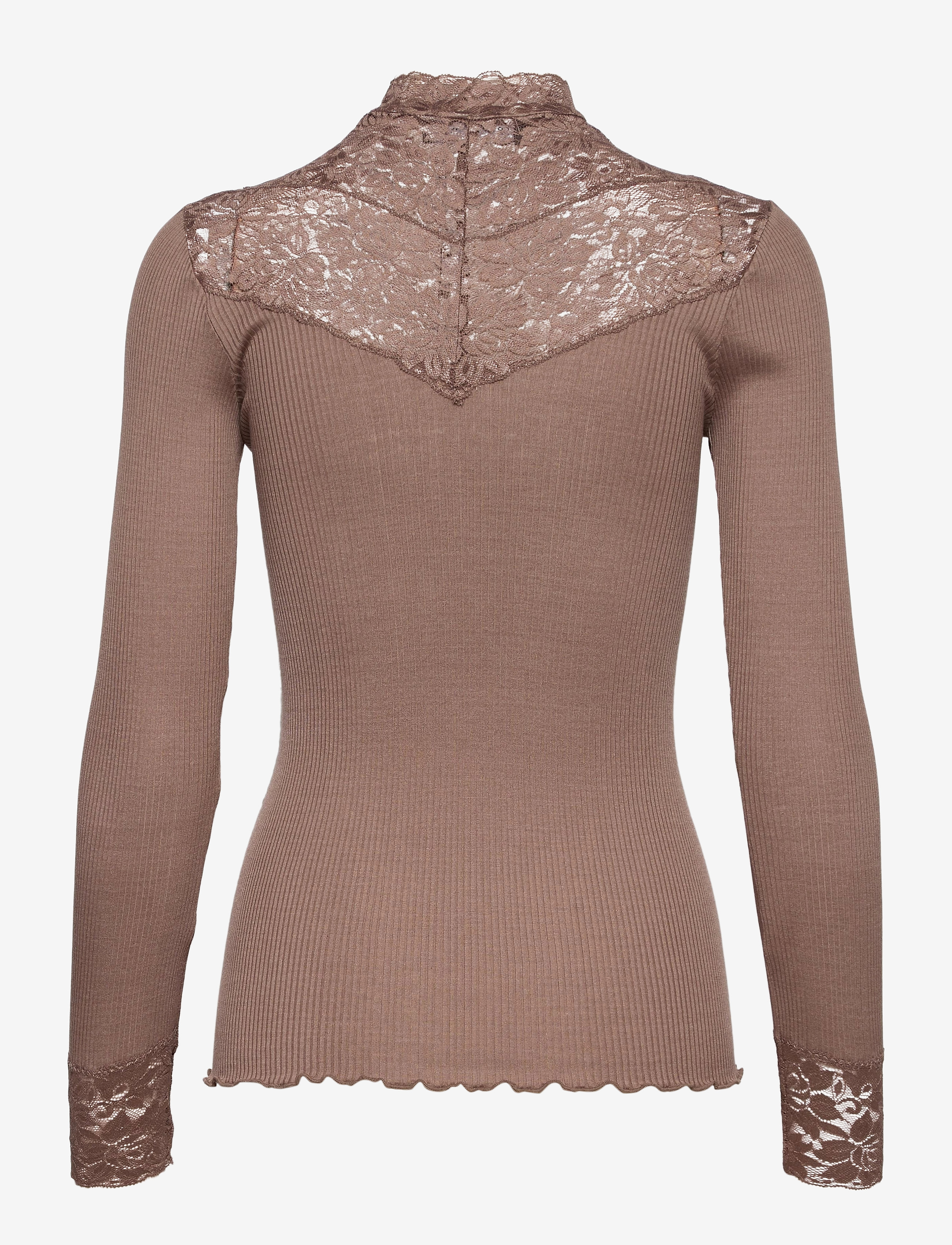 Rosemunde - Silk t-shirt w/ lace - dark sand - 1